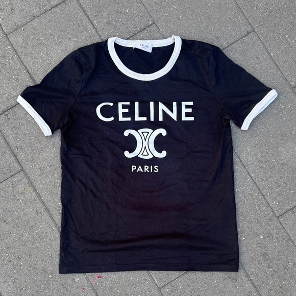 Celine Black and White Logo Tee - Picture 1 of 5